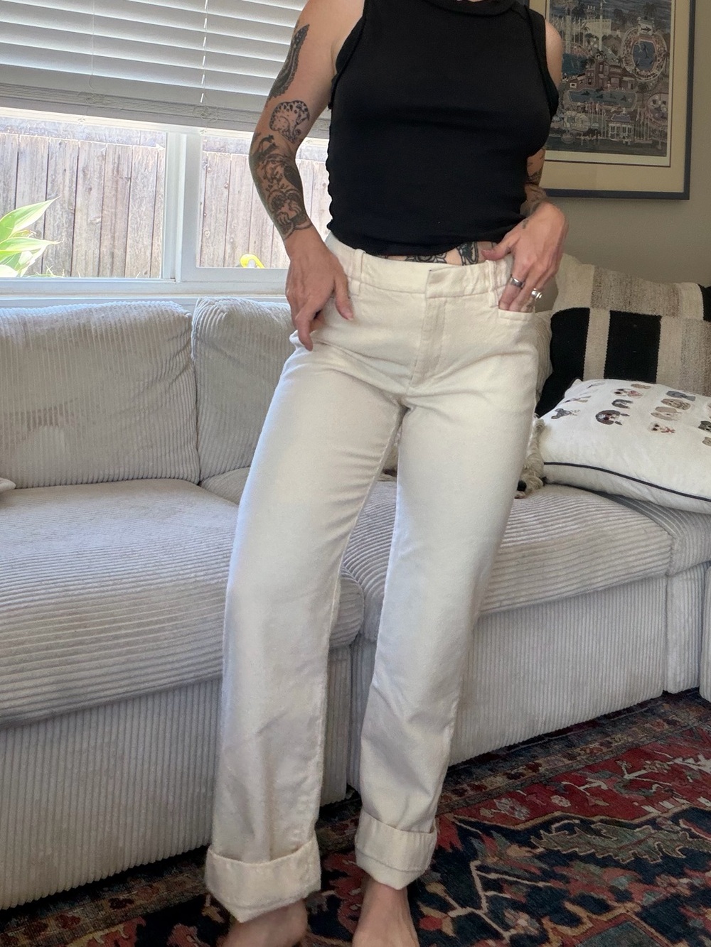 Banana Republic Ivory Wool Blend High Rise Straight Leg Cuffed Trousers